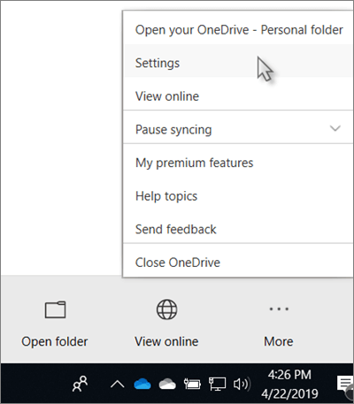 OneDrive More Settings