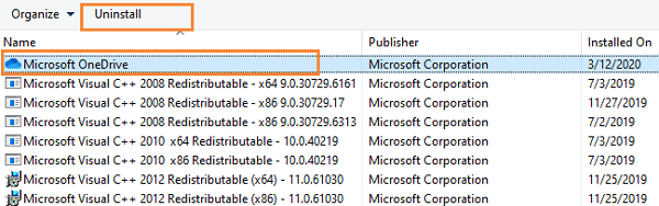 Uninstall OneDrive
