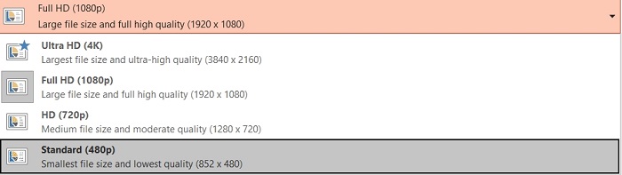 Select PowerPoint Video Quality