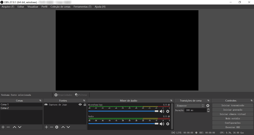 tela preta de OBS Studio