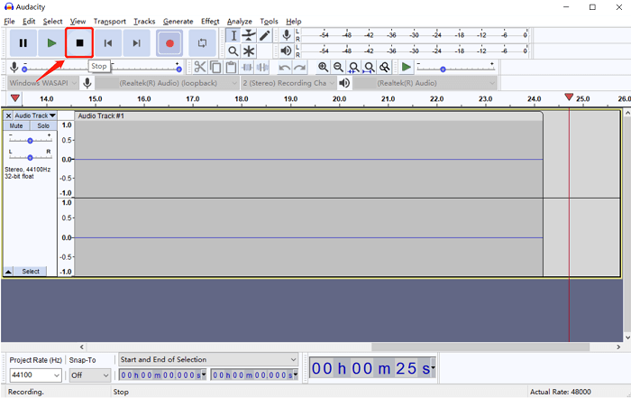 Termina la registrazione di Audacity