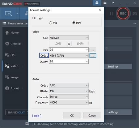 Bandicam Codec Settings