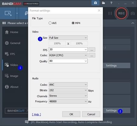 Bandicam Set Video Size