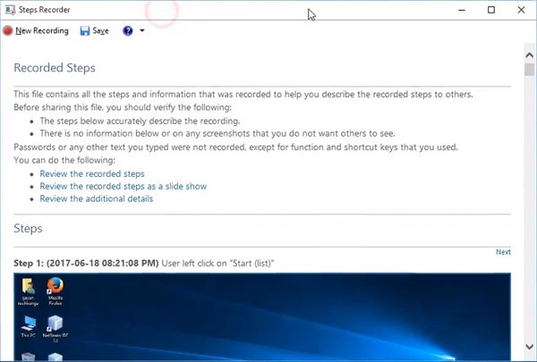Steps Recorder Save Screen Capture