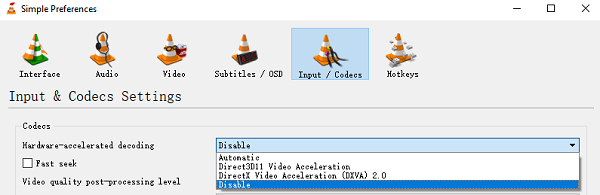 Disable Hardware Acceleration on VLC