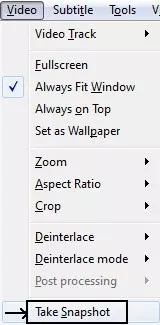 VLC Take Snapshot Menu