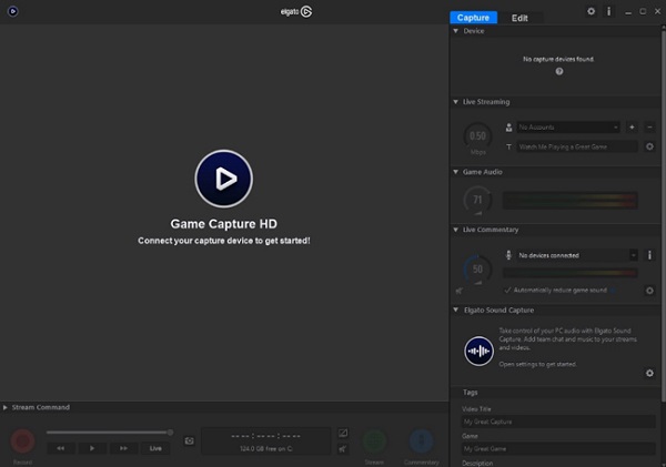 Interfaccia principale di Elgato Game Capture HD