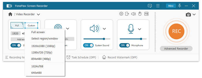 Select Screen Recording Area