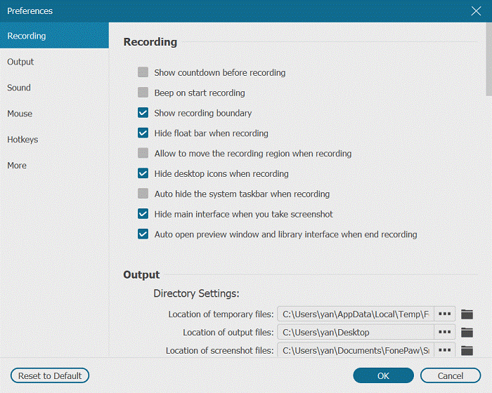 Recording Settings