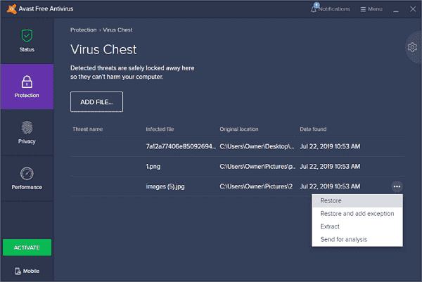 Avast Virus Chest