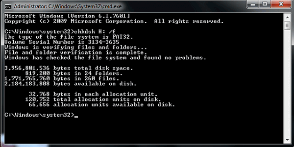 Il comando Chkdsk corregge la scheda SD danneggiata