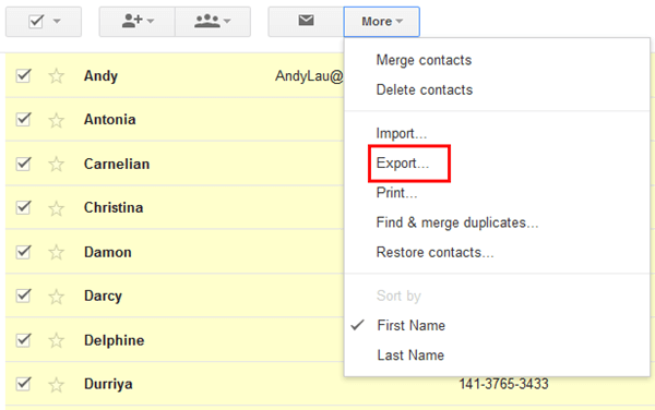 Choose Contacts to Export