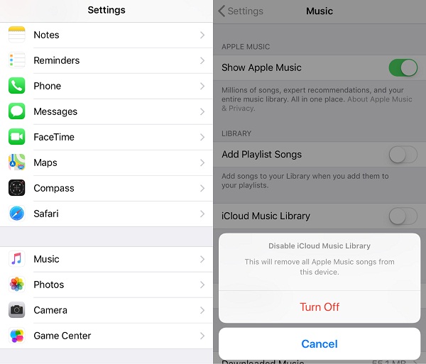 Disable iCloud Music Library