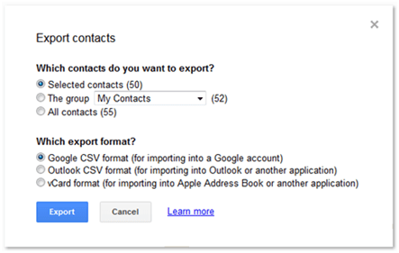 Esporta contatti da Gmail
