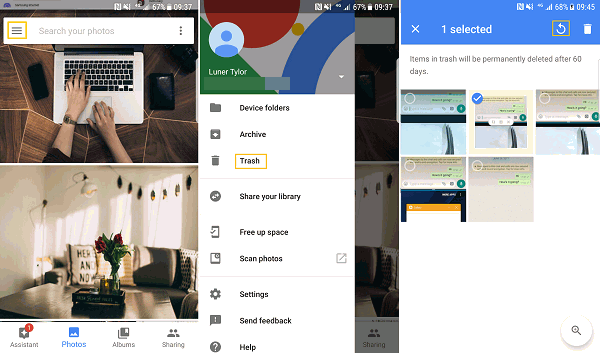 Google Restore Deleted Photos from Trash