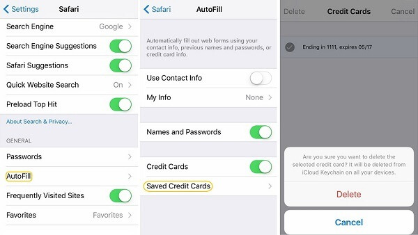 iCloud Keychain Delete Credit Card