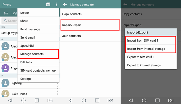  Set to Import Contacts from SIM/Internal Storage