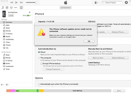 iPhone Software Update Server Could Not Be Contacted