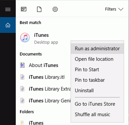 Run iTune as Administrator