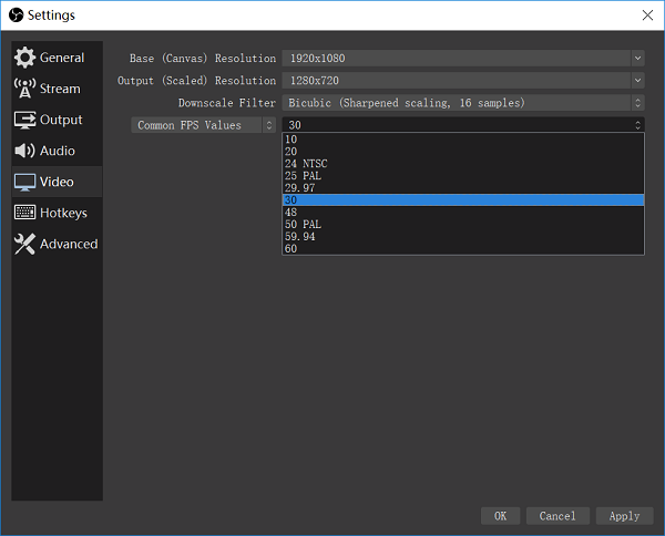 OBS Frame Rate Values 