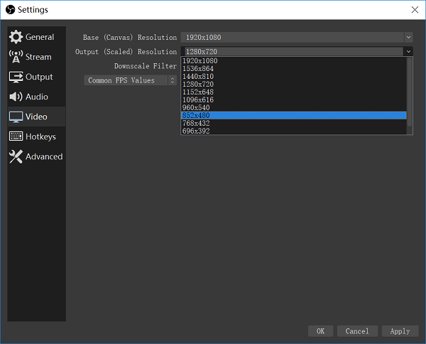 OBS Output Resolution Settings