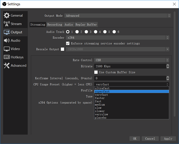 OBS x264 CPU Usage Preset