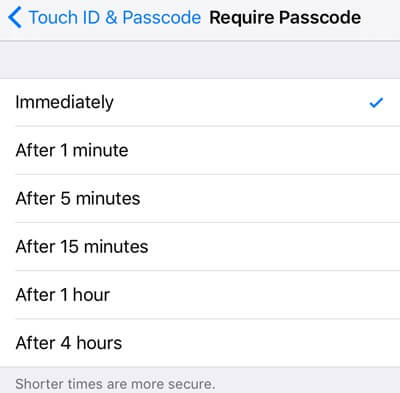 Require Passcode Immdiately