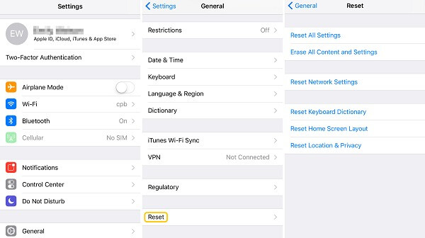 Reset iPhone Locations and Privacy