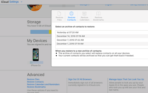iCloud Restore Contacts