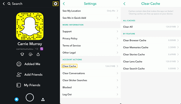 Clear Snapchat Cache