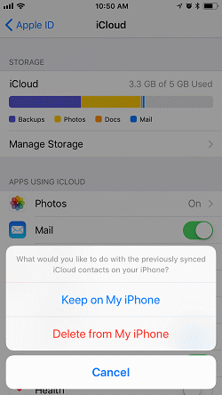 Turn off iCloud for Contacts