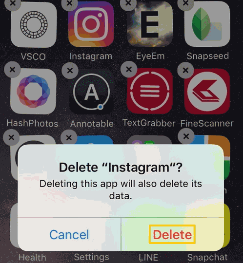 Uninstall Instagram on iPhone