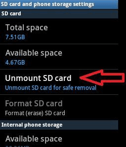 Android Unmount SD Card