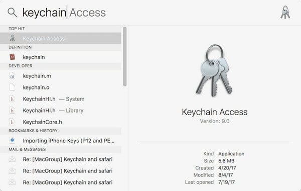 在Mac上搜索鑰匙串訪問