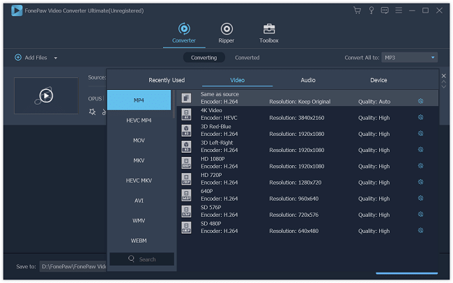 Select Format to Convert