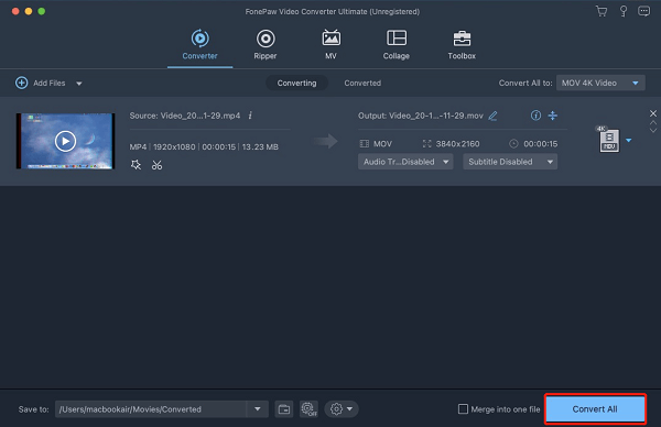 Start MP4 to MOV Conversion on Mac