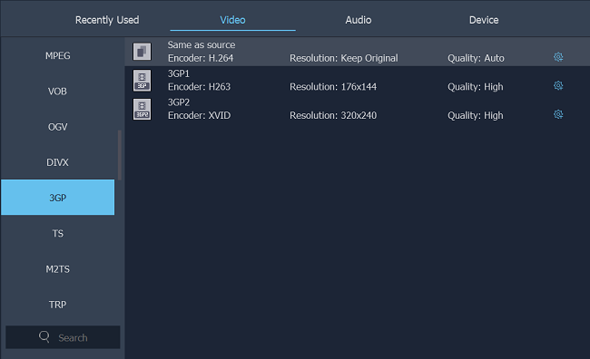 Choose Profile and 3GP as Output Format