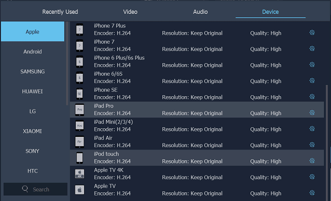 Choose Output Format from Profile Setting