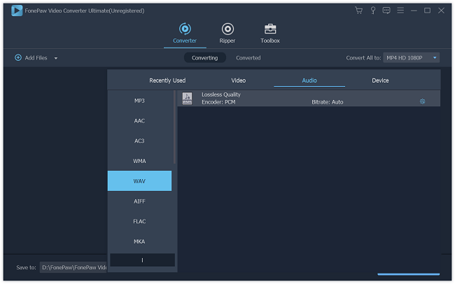 Set WAV as Output Format