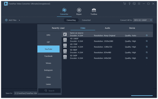 Choose Streaming Video Preset