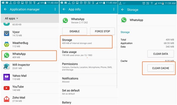 WhatsApp Clear Cache