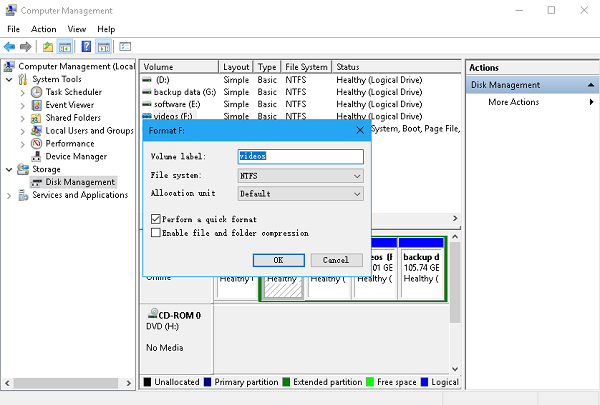 Format Hard Drive Settings