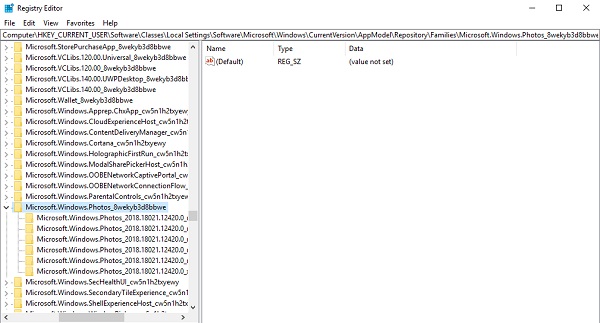 Microsoft Windows Photos Registry Entries