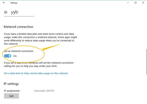 Select Wi-Fi as Metered Connection