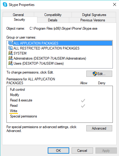 Change Skype Permission