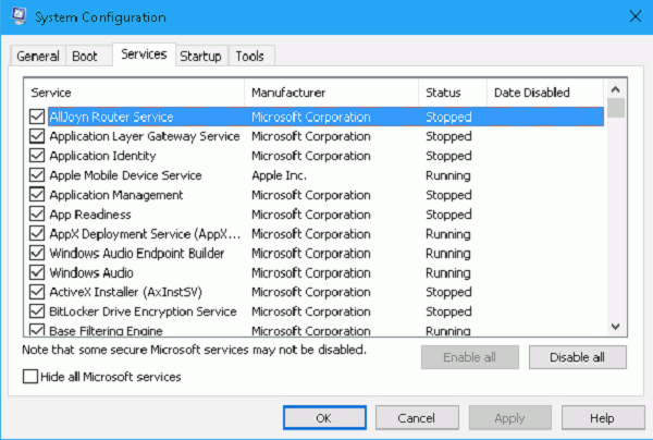 System Configuration Window