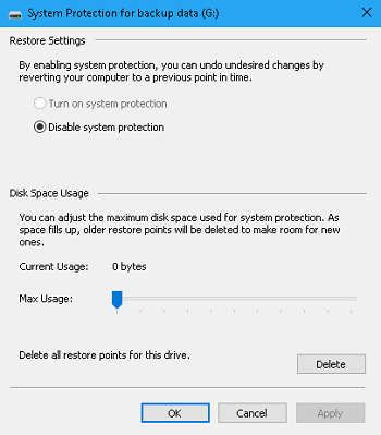 System Restore Settings