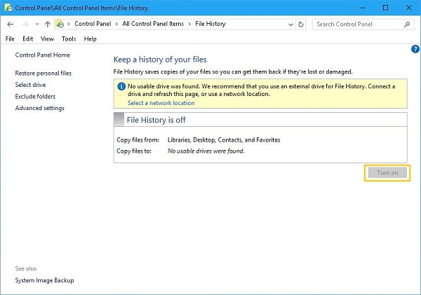 Turn on File History
