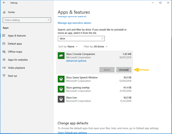 Uninstall Xbox
