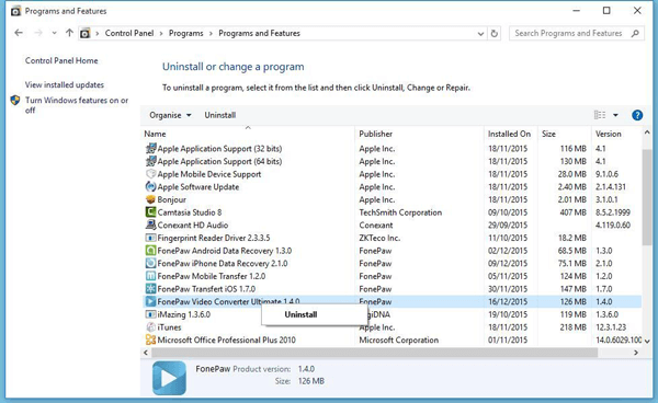 Disinstalla FonePaw Video Converter Ultimate
